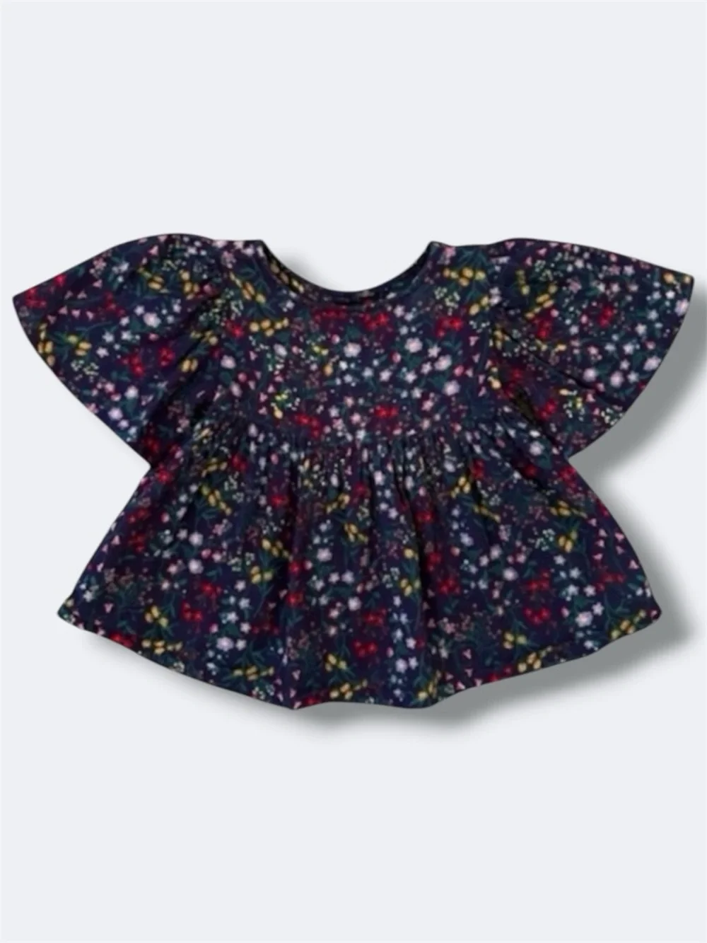 🌵3/$20 Old Navy Floral Top Girls 4T Navy Blue Cotton Short Flare Sleeve